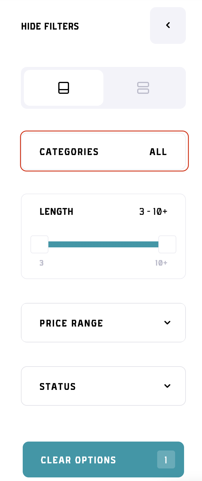 Filter bar - categories