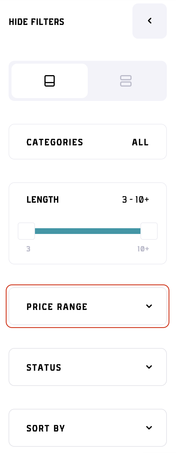 Filter bar - price