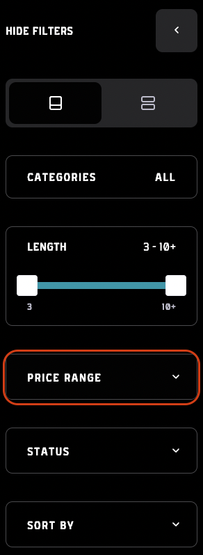 Filter bar - price